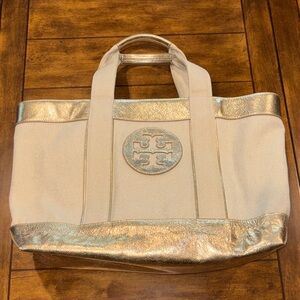 Tory Burch Cream and Gold Tote Bag